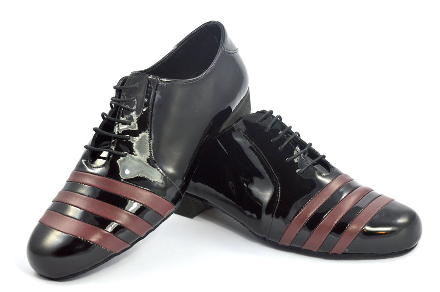 Ανδρικό παπούτσι χορού αργεντίνικου τάνγκο από μαύρο λουστρίνι και μπορντό δέρμα