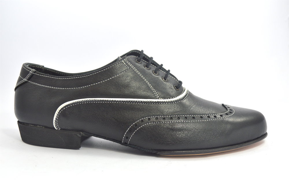 Men tango shoe by soft black leather and white seams