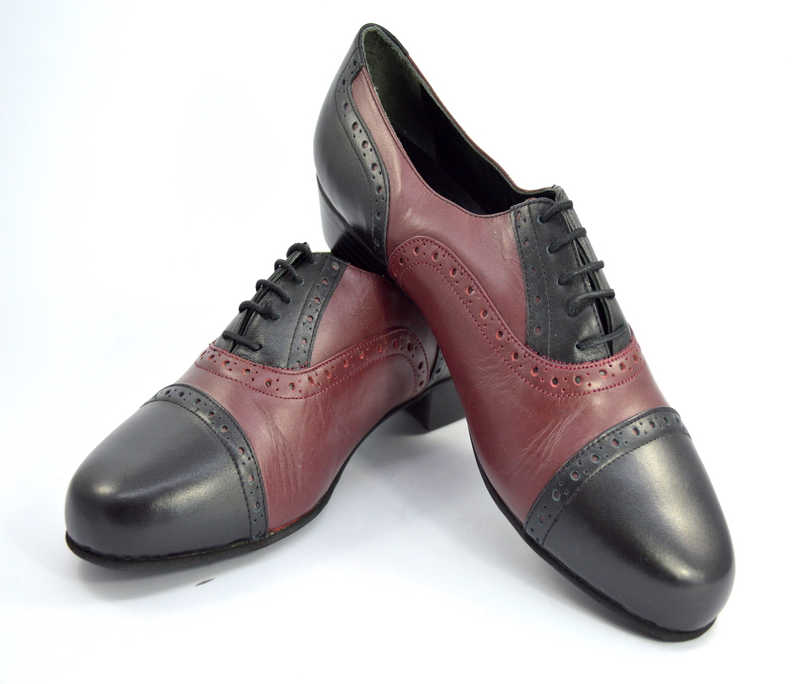 Men tango shoe by soft black and bordo leather