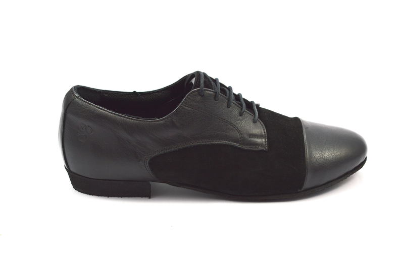 Men tango shoe by combination black leather and suede