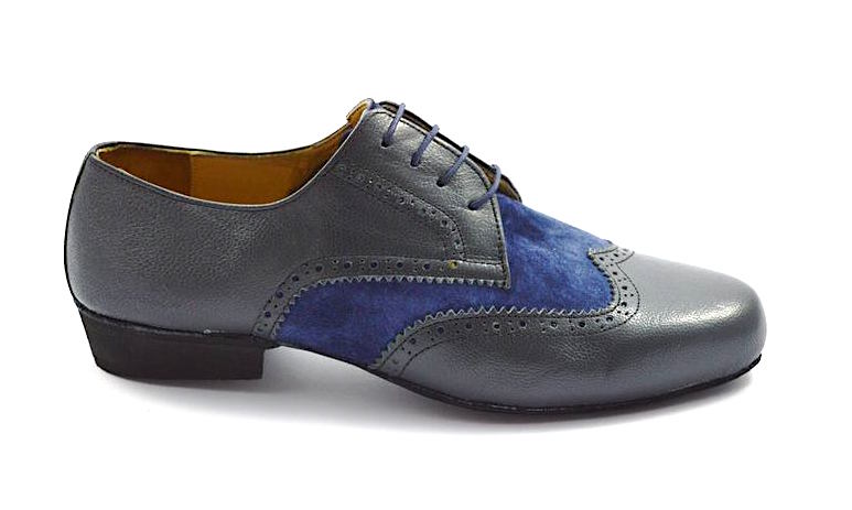 Men tango shoe by soft grey leather and blue suede