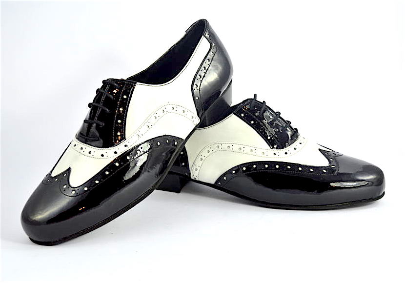 Ανδρικό παπούτσι τάνγκο από λευκό και μαύρο δέρμα λουστρίνι