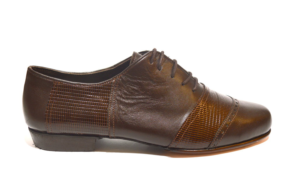 Ανδρικό παπούτσι για αργεντίνικο τάνγκο από καφέ μαλακό δέρμα και ιδιαίτερο καφέ κροκό