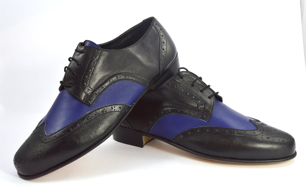 Ανδρικό παπούτσι τάνγκο από μαύρο και μπλε δέρμα