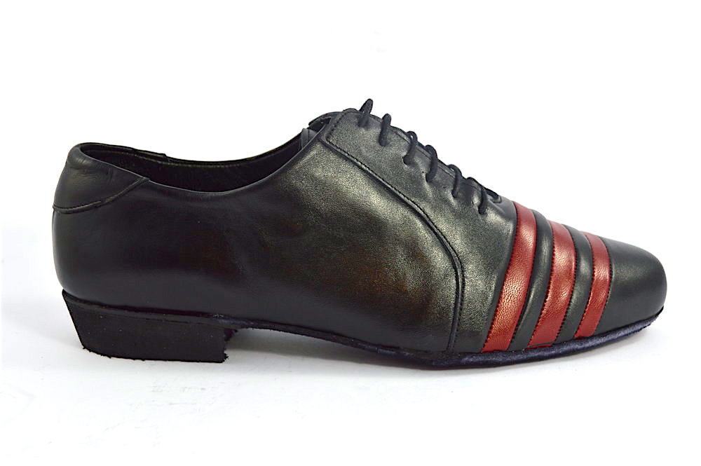 Ανδρικό παπούτσι τάνγκο από μαύρο και κόκκινο δέρμα