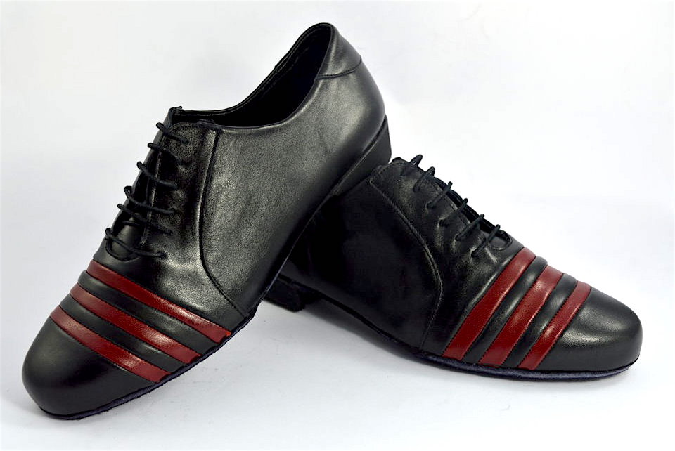 Ανδρικό παπούτσι τάνγκο από μαύρο και κόκκινο δέρμα