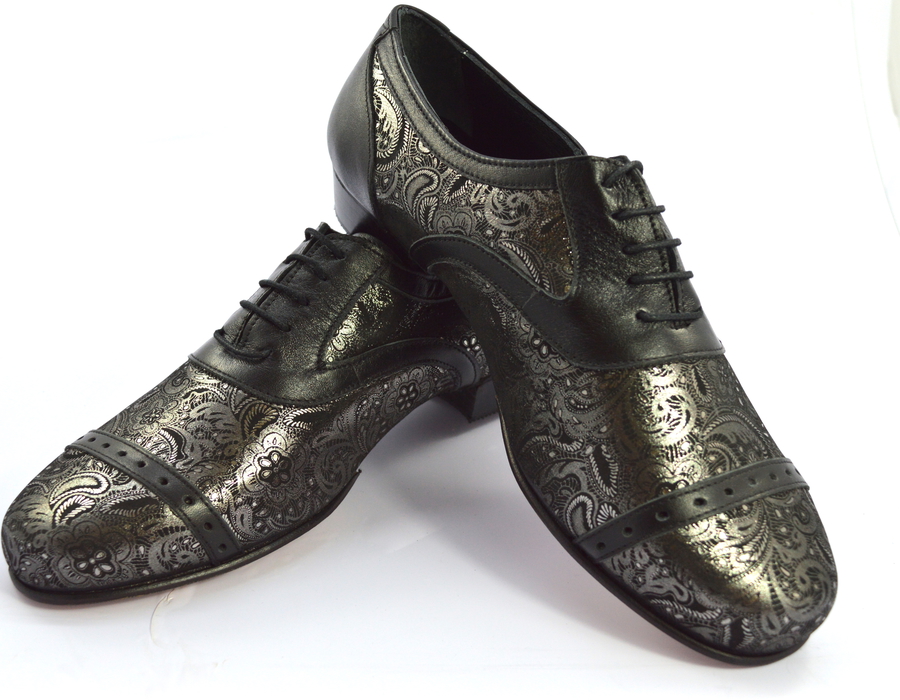 Men tango shoe by black-silver paisley leather