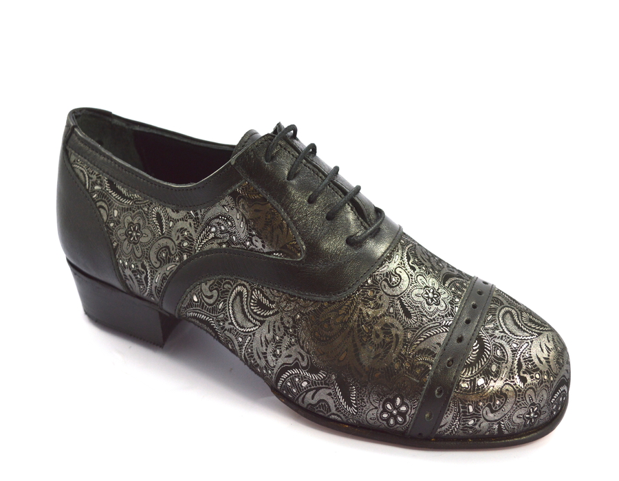 Men tango shoe by black-silver paisley leather