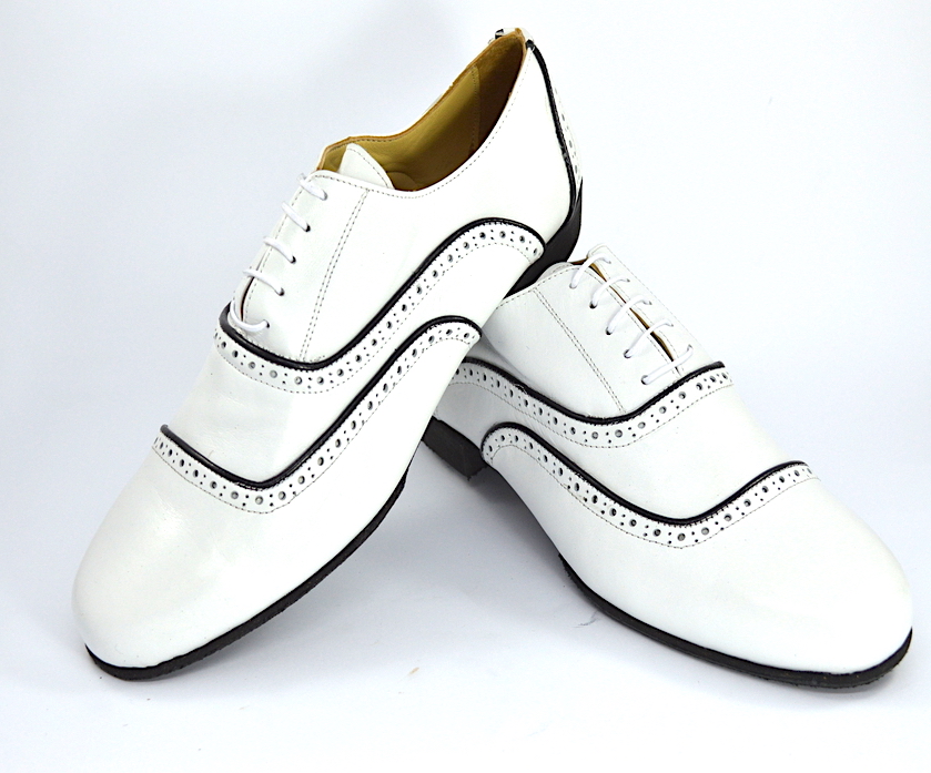 Men argentine tango dance shoes by white leather and black deco-lines