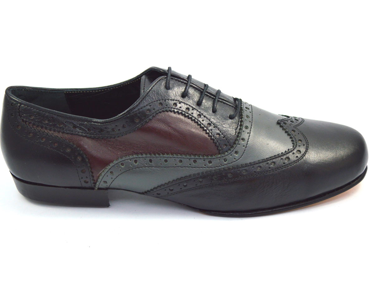 Men tango shoe by soft black, burgundy and grey leather