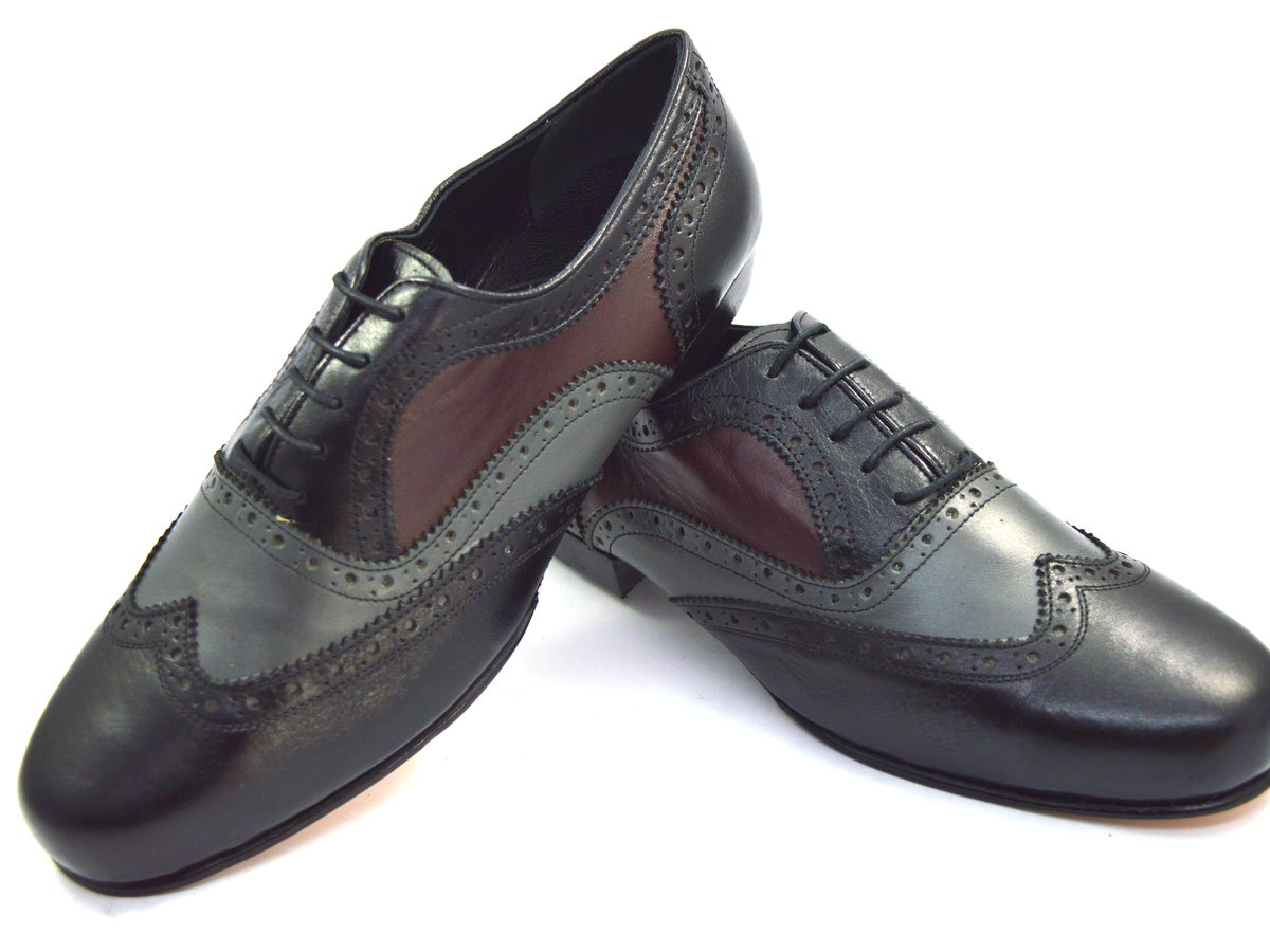 Ανδρικό παπούτσι τάνγκο από μαύρο, μπορντό και γκρι ματ δέρμα
