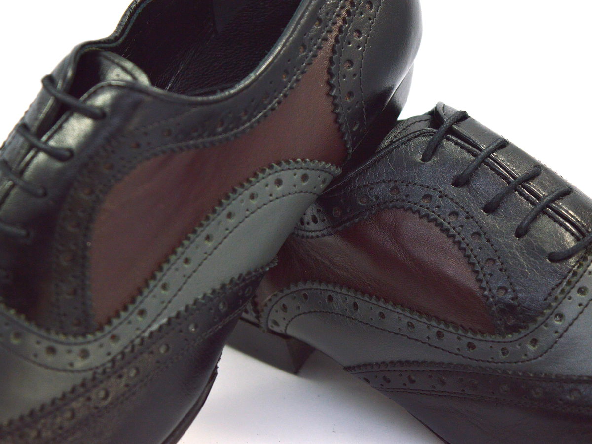 Ανδρικό παπούτσι τάνγκο από μαύρο, μπορντό και γκρι ματ δέρμα