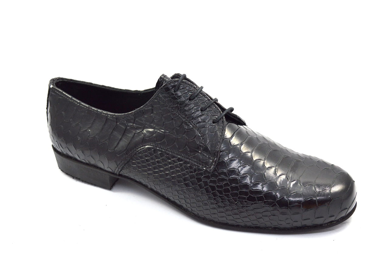 Men tango shoe in black faux snakeskin leather