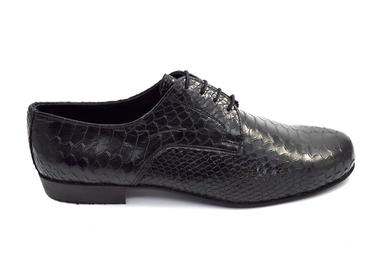 Ανδρικό παπούτσι χορού τάνγκο Plain Toe από μαύρο κροκό δέρμα