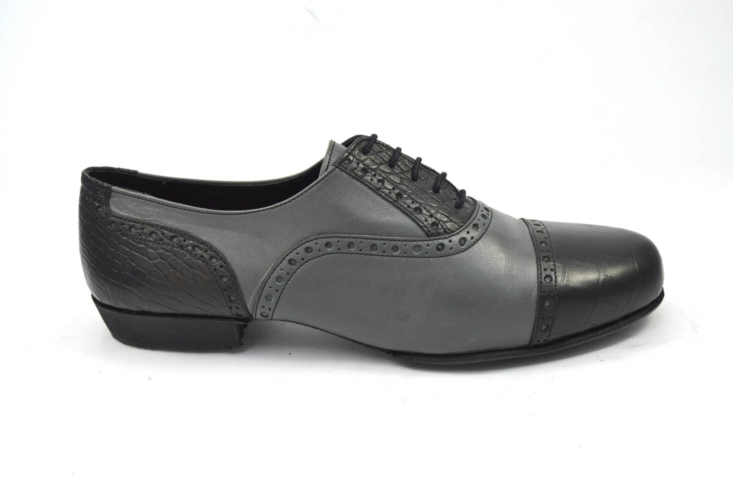 Ανδρικό παπούτσι τάνγκο από μαύρο και γκρι δέρμα