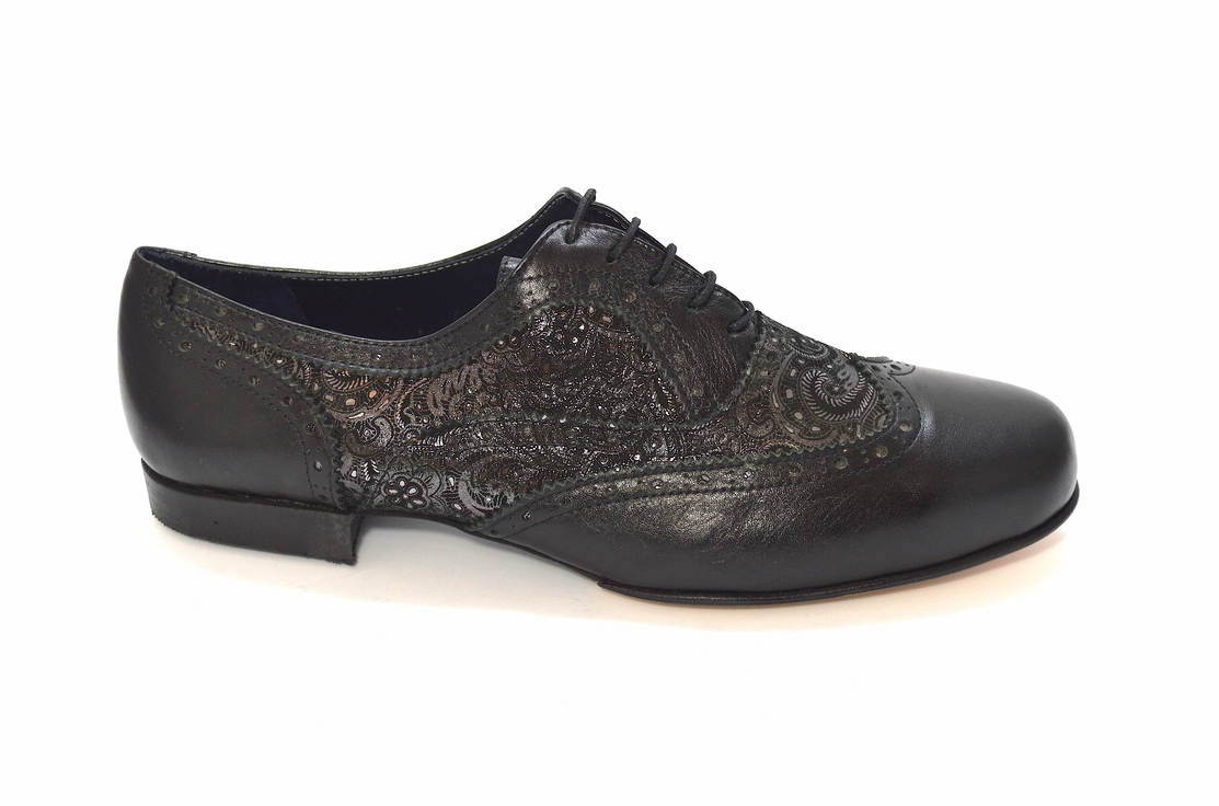 Men tango shoes by soft black leather and silver paisley leather