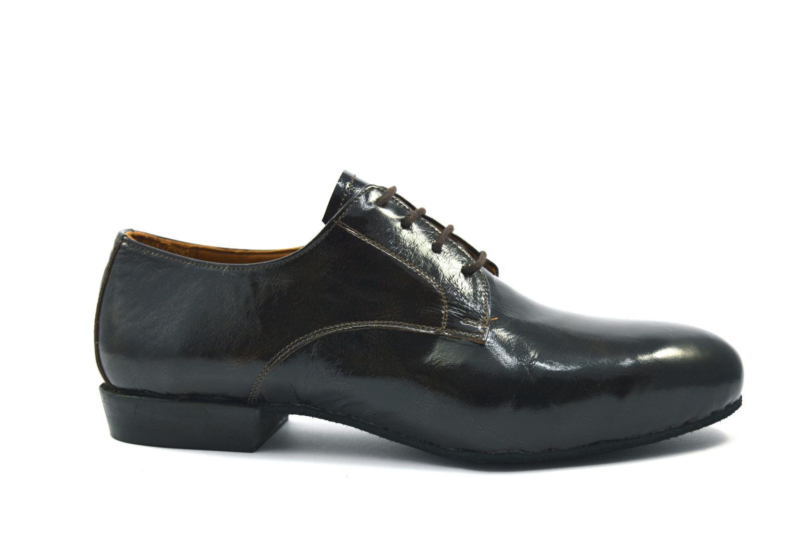 Ανδρικό παπούτσι χορού τάνγκο plain toe από σκούρο καφέ λουστρίνι
