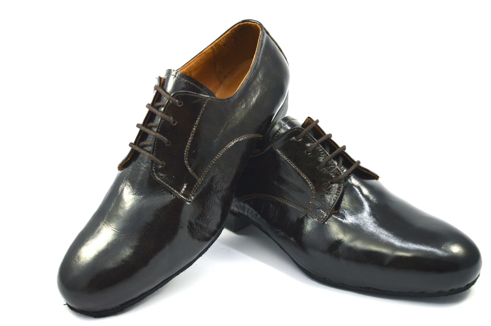 Ανδρικό παπούτσι χορού τάνγκο plain toe από σκούρο καφέ λουστρίνι