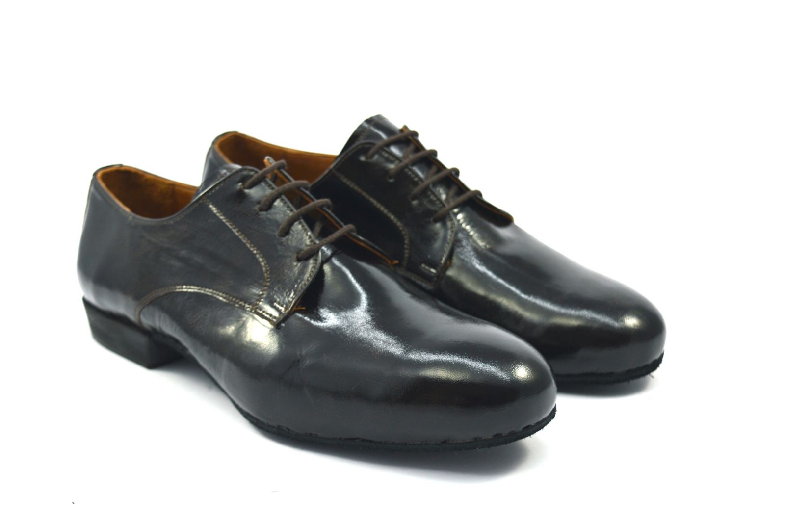 Ανδρικό παπούτσι χορού τάνγκο plain toe από σκούρο καφέ λουστρίνι