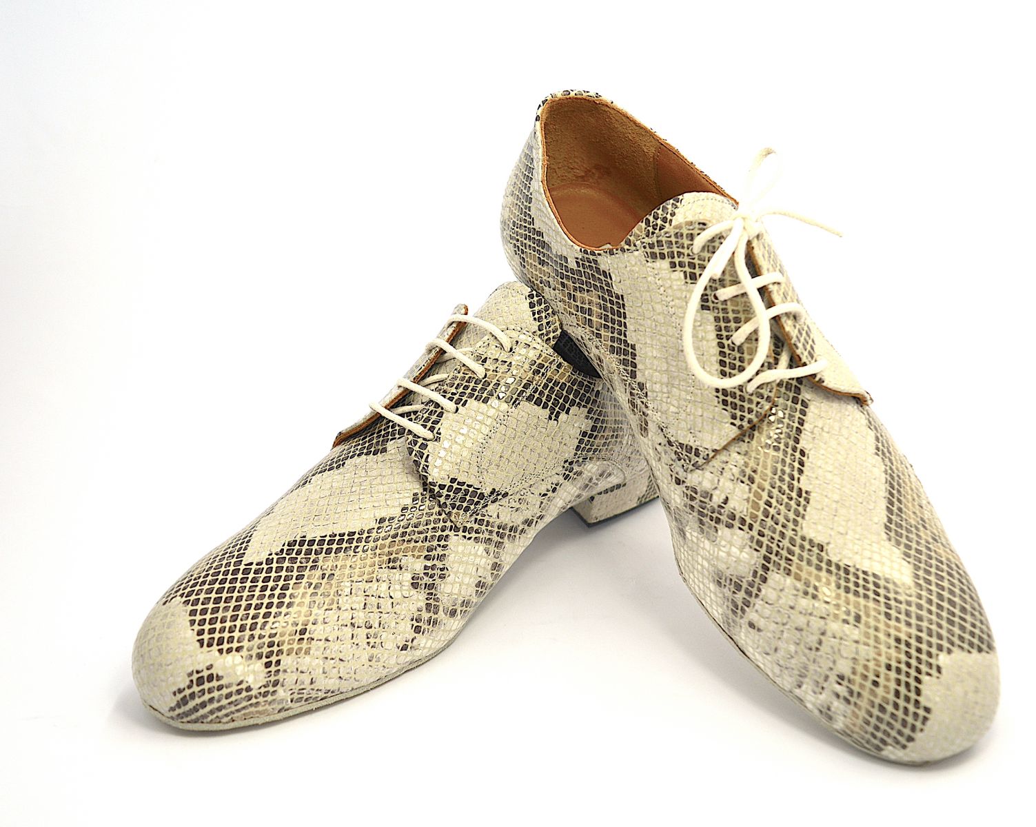 Ανδρικό παπούτσι χορού τάνγκο Plain Toe από μπεζ φίδι δέρμα