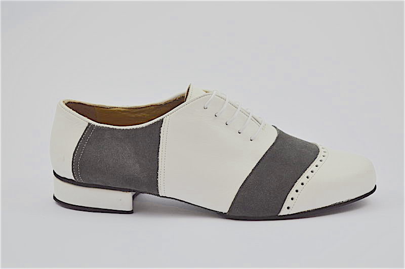Men tango shoe by soft white and grey leather