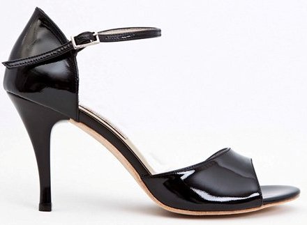 Women Tango shoe, Open Toe with black patent leather