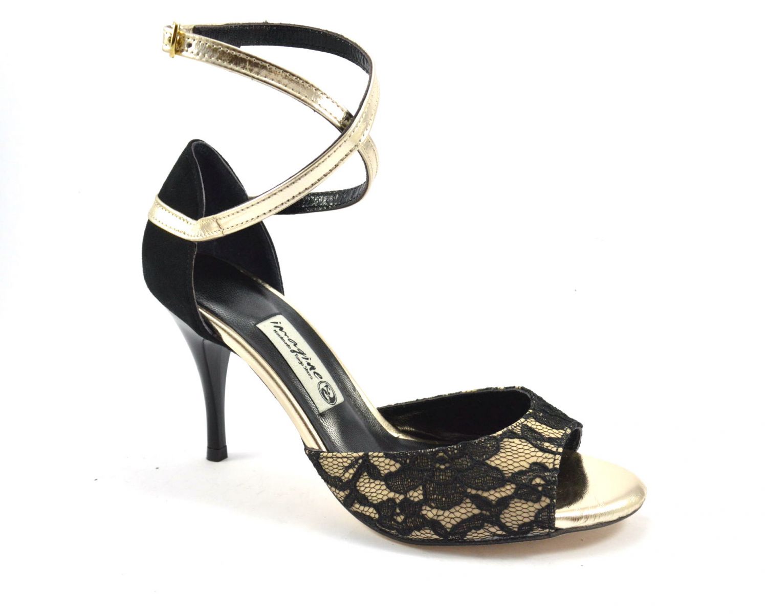 Women Tango Shoe, by black lace and gold leather