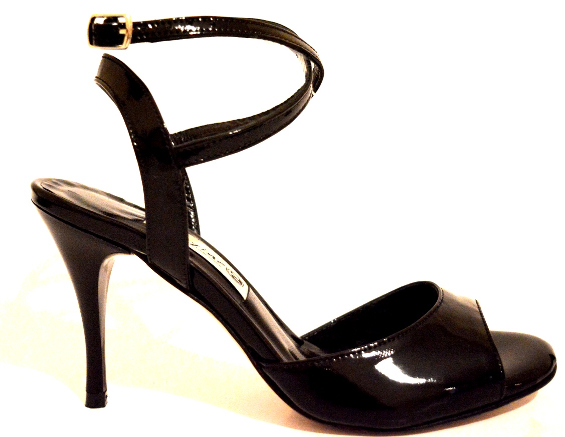 Γυναικείο παπούτσι χορού αργεντίνικου tango open heel από μαύρο λουστρίνι