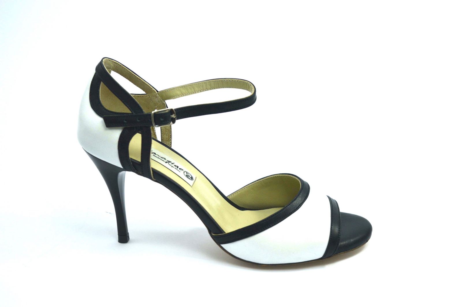 Γυναικείο παπούτσι tango open toe από λευκό και μαύρο ματ δέρμα