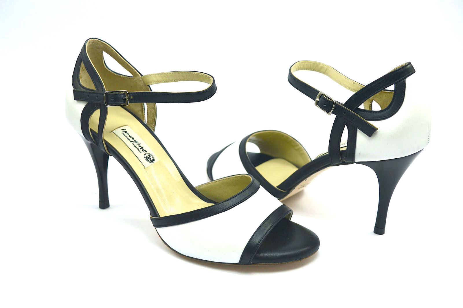 Γυναικείο παπούτσι tango open toe από λευκό και μαύρο ματ δέρμα