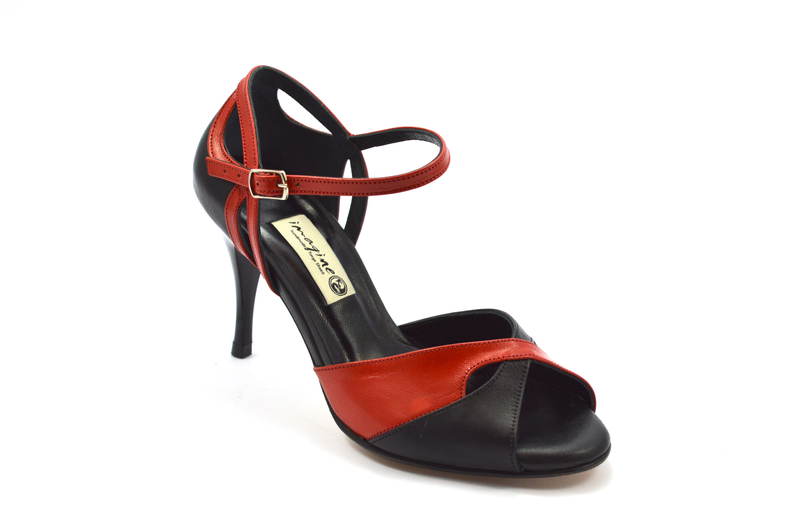 Γυναικείο παπούτσι tango peep toe από μαύρο και κόκκινο μαλακό δέρμα