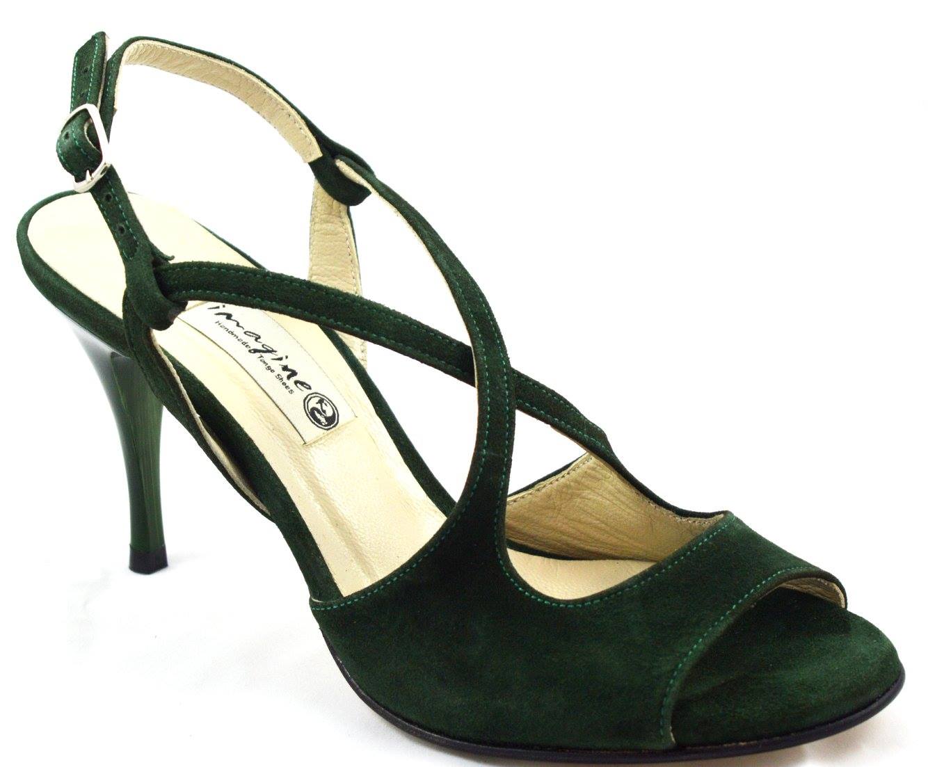 Γυναικείο παπούτσι tango open heel από πράσινο σουέτ δέρμα