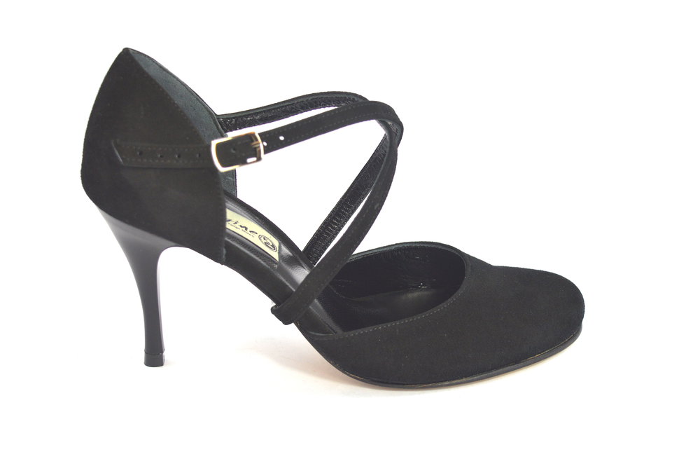 Women's tango shoe, closed toe, in black suede leather