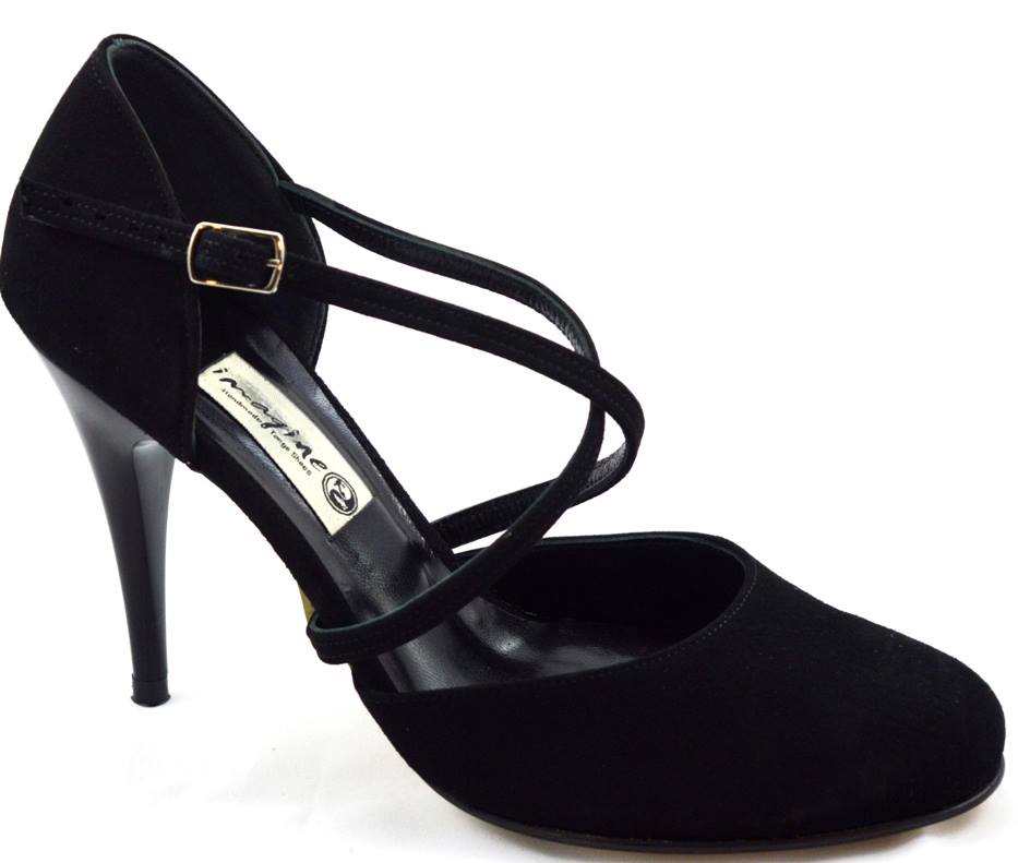 Women's tango shoe, closed toe, in black suede leather
