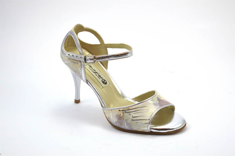 Γυναικείο παπούτσι tango open toe από ασημί-μπεζ δέρμα