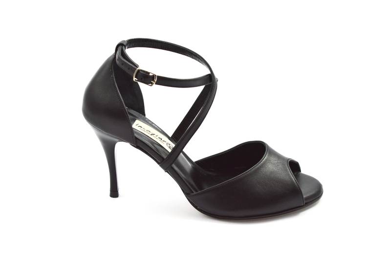 Women's Tango Shoe, peep toe style, with black soft leather