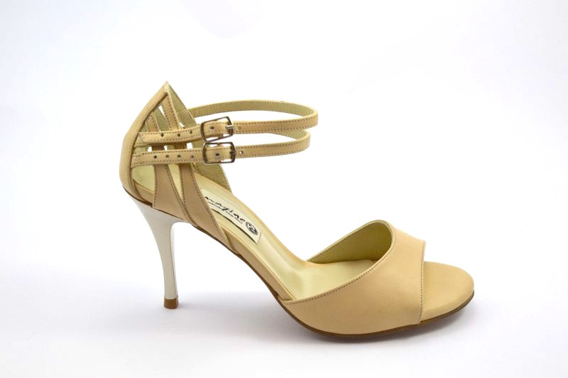 Women Tango Shoe, open toe style, with double strap, by nude leather