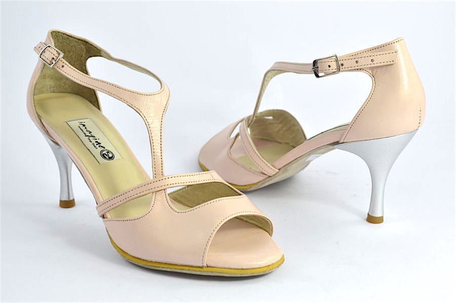 Γυναικείο παπούτσι tango open toe με λοξό λουράκι από ανοιχτό ροζ δέρμα