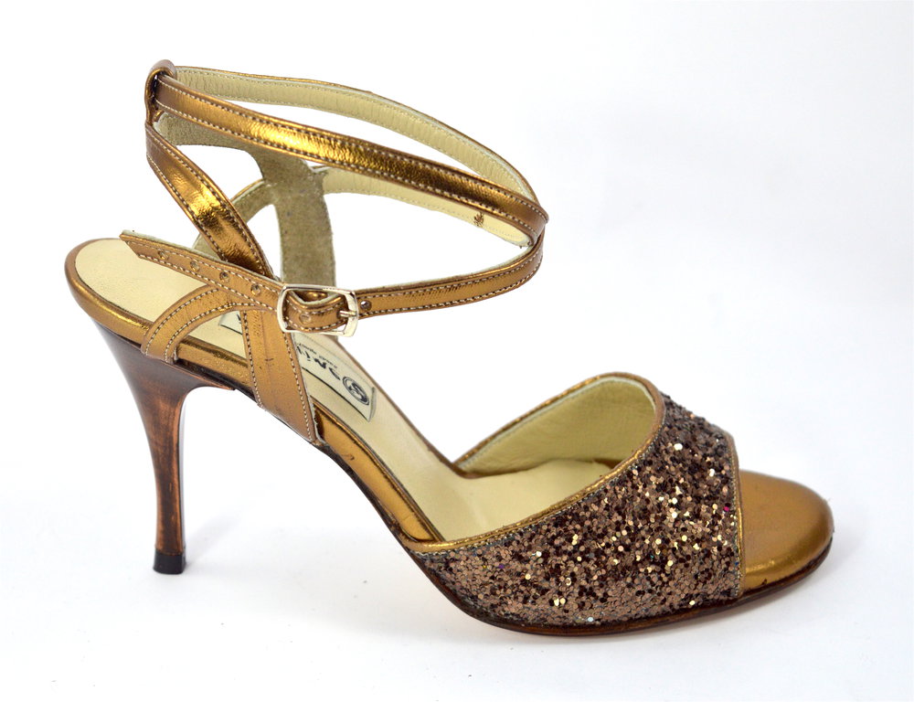 Γυναικείο παπούτσι tango open heel από μπρονζέ δέρμα και glitter