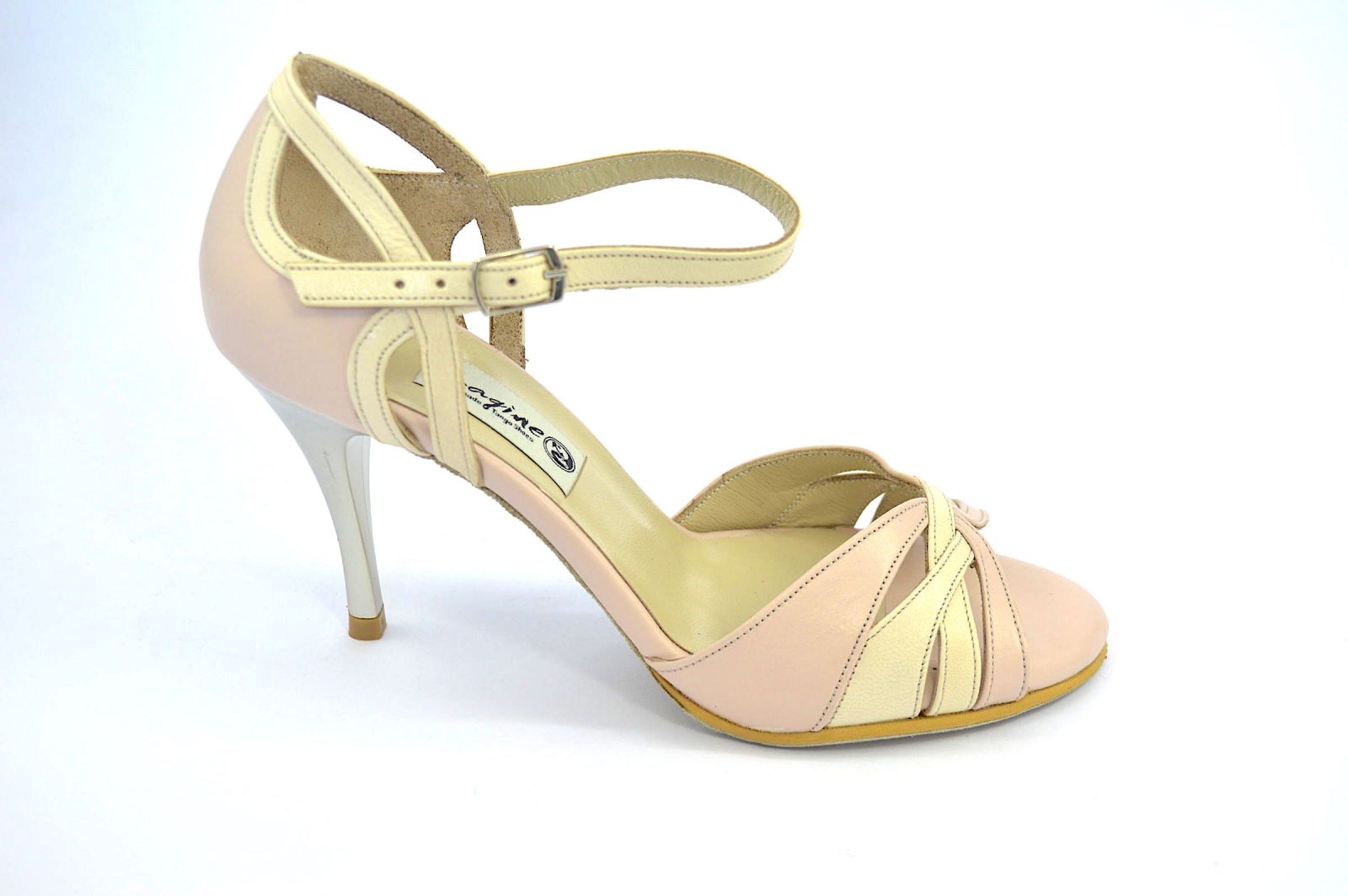 Γυναικείο παπούτσι tango open toe από ανοιχτό nude και ροζ δέρμα