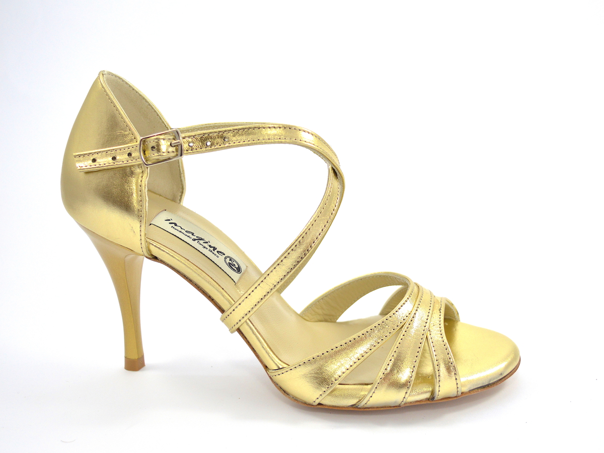 Women's Tango Shoe, open toe style, with gold leather