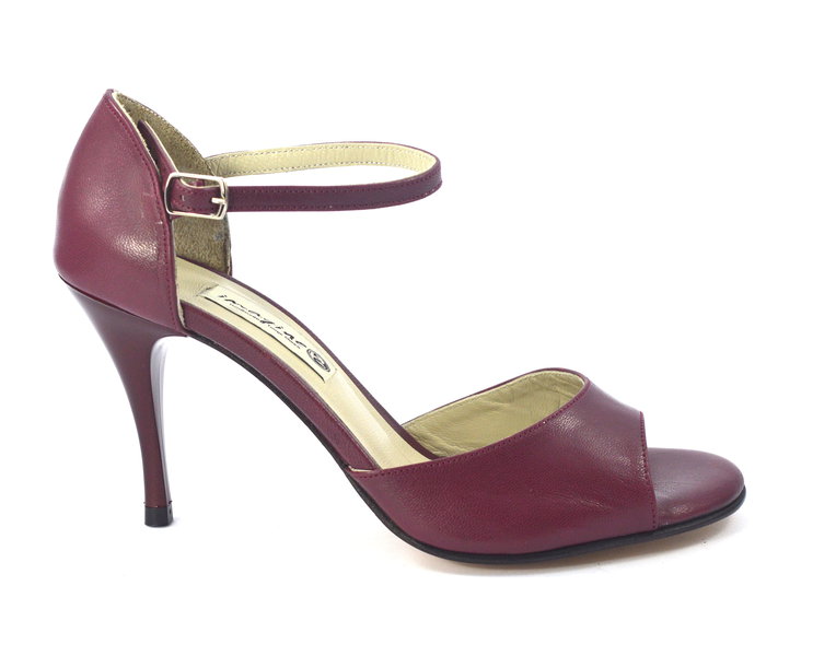 Γυναικείο παπούτσι tango, open toe από μαλακό μπορντό δέρμα
