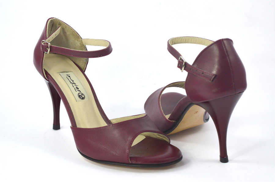 Γυναικείο παπούτσι tango, open toe από μαλακό μπορντό δέρμα