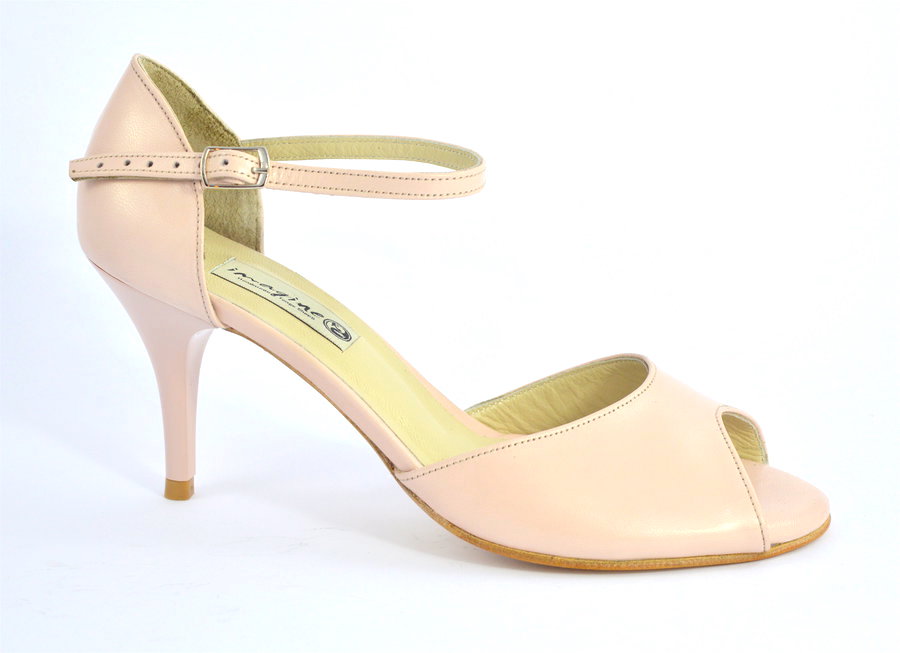 Women's Tango Shoe, peep toe style, with light pink soft leather