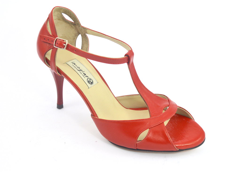Γυναικείο παπούτσι αργεντίνικου tango peep toe από μαλακό κόκκινο δέρμα