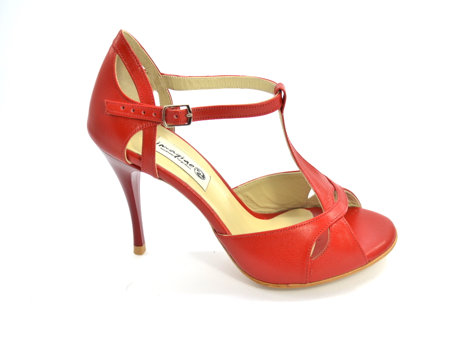Γυναικείο παπούτσι αργεντίνικου tango peep toe από μαλακό κόκκινο δέρμα