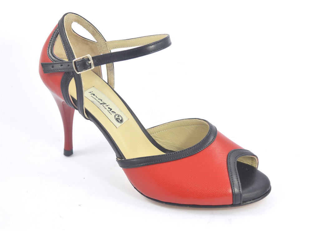 Γυναικείο παπούτσι tango peep toe από κόκκινο και μάυρο δέρμα