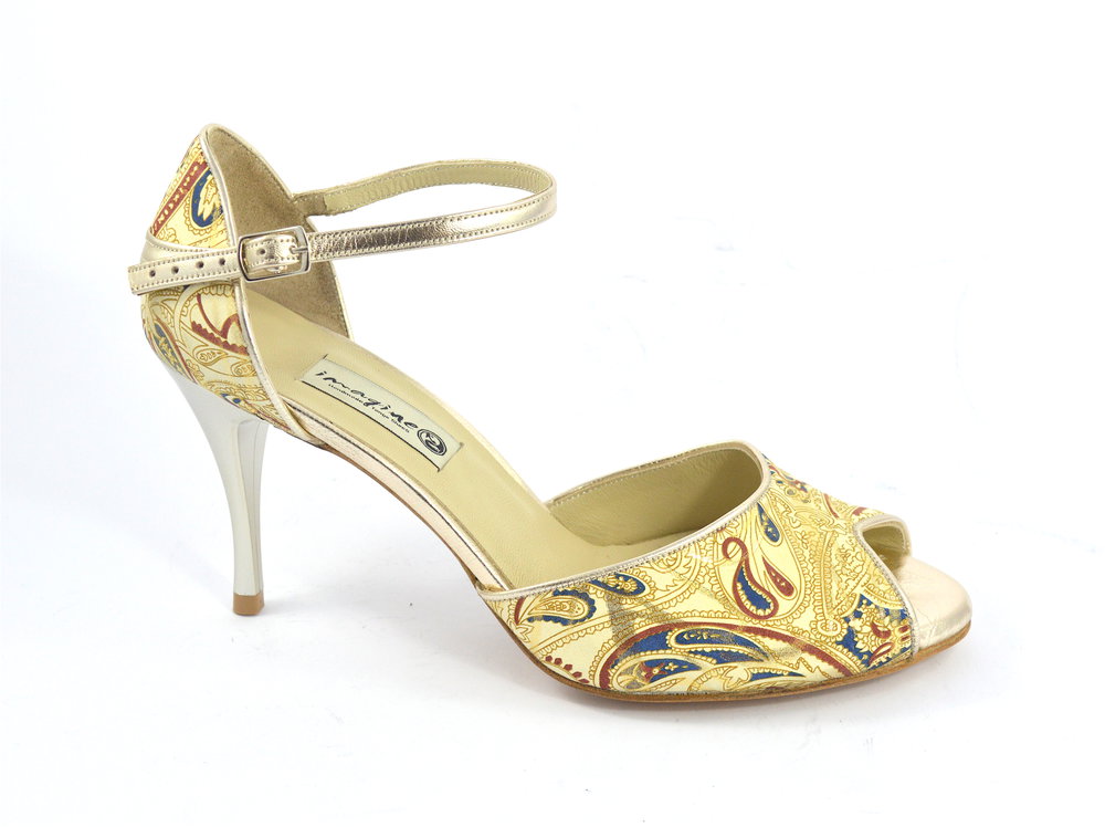 Γυναικείο παπούτσι tango peep toe από χρυσό-μπεζ με σχέδια δέρμα
