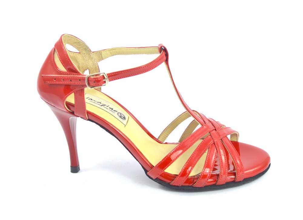 Γυναικείο παπούτσι open toe με λουράκια από κόκκινο λουστρίνι