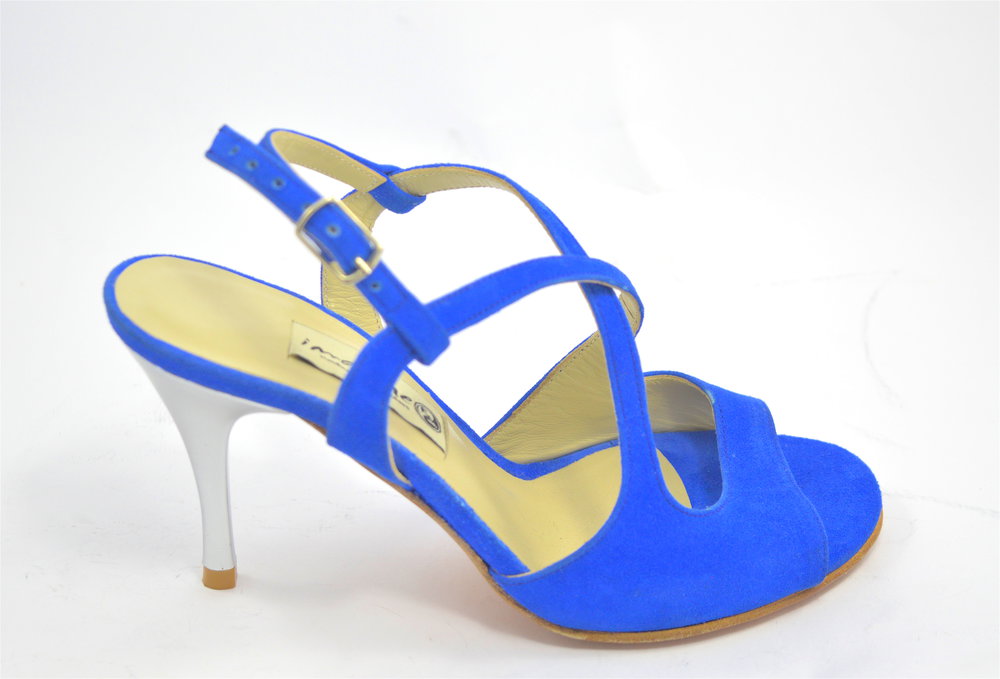 Γυναικείο παπούτσι χορού tango open heel από μπλε σουέτ δέρμα